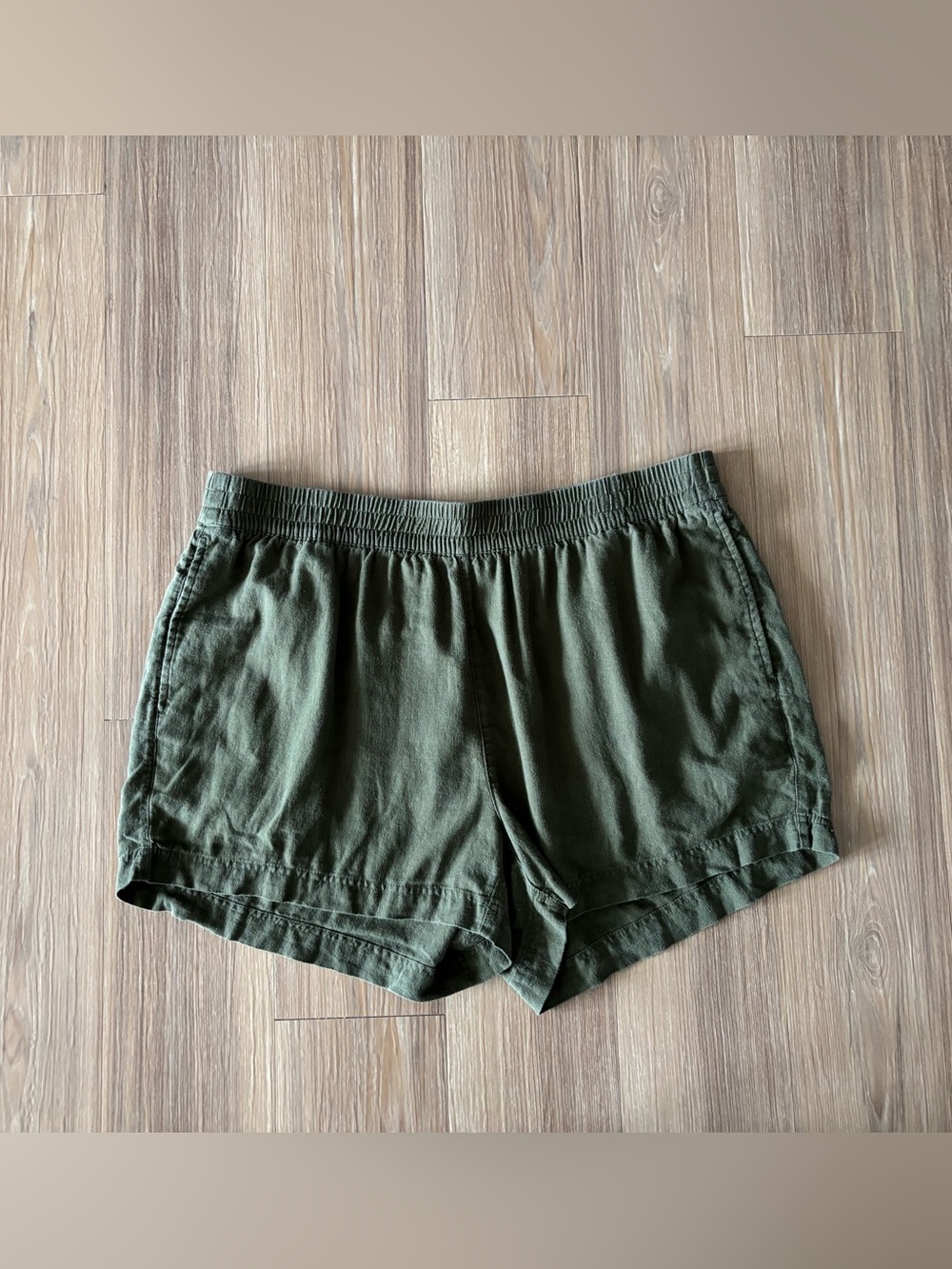 Old Navy Shorts Linen Blend Green Elastic Waist Pull On Womens XL Beach Casual
